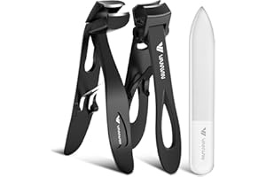 VANWIN Coupe Ongle pour Ongles Épais pour Seniors avec Large Ouverture de 16mm, Coupe-Ongles Ergonomique Robuste à Tête Inclinée avec Récupérateur pour Femme Noir