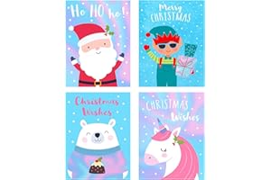 YLAB 32 Mini Christmas Cards for Children – Fun Kids Designs – Santa, Elf, Unicorn & Polar Bear – Ideal for School Friends – Includes Envelopes – 8.5 x 6 cm