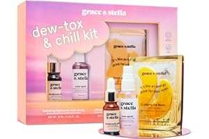 grace & stella Dew-Tox & Chill Kit Christmas Gifts for Women - Gifts for Her with Under Eye Masks, Hyaluronic Acid Serum, & More - Vegan & Cruelty Free - Birthday Gift for Women