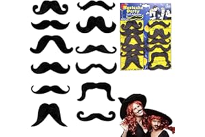FOKELYI Fake Moustache, 12 Pcs Self Adhesive Novelty Mustaches Fiesta Party Supplies for Adults and Kids for Masquerade Party Favor, Birthday Party, Costume Party Performance Fancy Dress, Multi Styles