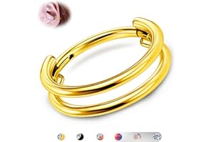 BodyBonita G23 Titane Cartilage Piercing Créoles Clicker 16G CZ Double/Tripler Septum Anneaux Conch Piercing Bijoux Tragus Daith Helix Boucles d'oreilles Anneaux de Nez Créoles pour Femmes 8/10/12mm
