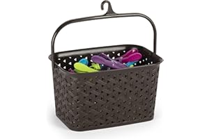 TIENDA EURASIA - Cesta Pinzas, Cesta para Pinzas de Ropa con Colgador, Cesta de Plastico con Diseño de Mimbre (Negro)