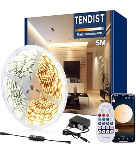 TENDIST Ledstrip, 10 m, koudwit, 3000 - 6500 K, warmwit, led, 24 V, zelfklevend, met afstandsbediening, intelligente app, voor binnendecoratie (3000-6500 K, 10 m