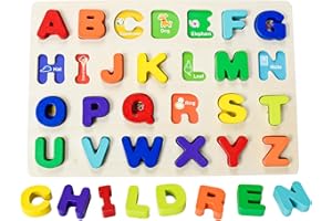 DKIJOYS Wooden ABC Letters for Kids Alphabet Learning Toys Wooden Toddler Puzzles Montessori Toys for Girls Boys (Capital Letters)