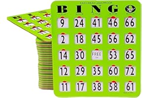 MR CHIPS Jam-Proof Easy-Read Large Print Fingertip Bingo Cards with Sliding Windows - 10 Pack in Green Style