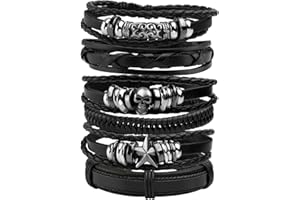 Manfnee 6-12Pcs Bracelet Tressé Punk Gothique Rock Manchette Multicouche Cordon Vintage Homme Femme