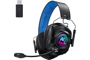 Krysenix KGH2 Cascos Gaming Inalámbricos, 2.4 GHz Auriculares Gaming para PS4, PS5, PC, Mac, Switch, Auriculares Bluetooth con Micrófono, Cancelación de Ruido, Luz LED y Duración 40Hr+, Negro Azul