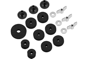 Flexzion 18 pezzi feltri per piatti guarnizioni manicotti, Hi hat accessori ricambio per batteria, Set per piatti batteria feltrini fermapiatto, Bulloni ad alette dadi rondelle strumenti (Nero)