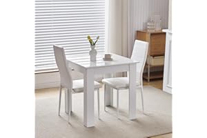 NICEME Compact Dining Set With 2 Chairs for Small Kitchen, Space Saving Table With Glossing Tabletop 75x75 cm (White, 2 Seats, PU White #1)