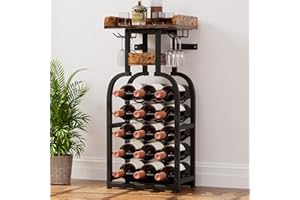 ‎YORBAY Yorbay Weinregal freistehend 15 Flaschen, Flaschenregal mit Glashaltern, Dekorativer Flaschenhalter-Ständer für Küche, Bar, Esszimmer, Boden