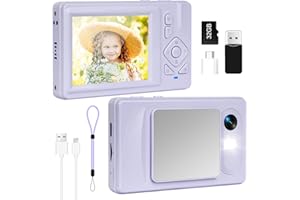 HERBYD 4K Cámara Digital - 48MP UHD Cámara con Pantalla LCD de 2,83 Pulgadas y 18X Zoom Digital Anti-Shake Vlogging Fotografía Cámara con Tarjeta SD de 32gb para Niños Estudiantes Principiantes (Morado)