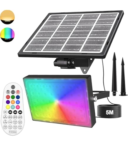 MEIHUA Tuinverlichting op zonne-energie, RGB, met afstandsbediening, IP66 waterdicht, 10 kleuren, 30 cyclusmodi, tuinverlichting, kleurrijk, timer, solarlampen voor buiten, voor tuin, pad, kerstdag MEIHUA Tuinverlichting op zonne-energie, RGB, met afstandsbediening, IP66 waterdicht, 10 kleuren, 30 cyclusmodi, tuinverlichting, kleurrijk, timer, solarlampen voor buiten, voor tuin, pad, kerstdag