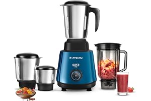Longway Super Pro Juicer Mixer Grinder | Up to 750W Max Output Powerful Motor | 4 Jars for Grinding, Mixing, Juicing | 2 Years Warranty (Blue & Black)