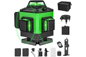 EAGERMINDS Nivel Láser 4 x 360°, Nivel Láser Horizontal Vertical Autonivelante, Niveles Verdes con Función Autonivelante, con 2 Baterías Recargables 2600 mAh (8 Lignes)