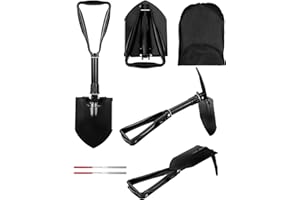 ICASTNY Camping Shovel, 58cm Military Folding Survival Equipment, Portable Shovel For Garden, Hunting, Hiking, Fishing, Car Emergency(Black)