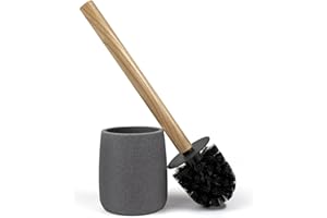 Nadi Collection | Escobilla de baño-WC-Inodoro | Forest | Resina y Madera bambú | Cepillo Negro Desmontable | 10.5 cm ø x 36 cm Alto (Gris)