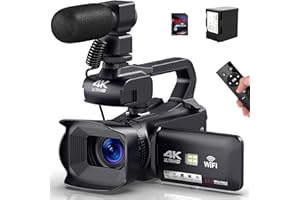 ACTIVERGE Caméscope 4K 64MP 60FPS HD Écran Tactile 18X Zoom Numérique Autofocus Vlogging Caméra de vidéo WiFi pour YouTube, avec Batterie 4500mAh,Carte SD 64 Go,Stabilisateur,Microphone et Télécommande 2,4G