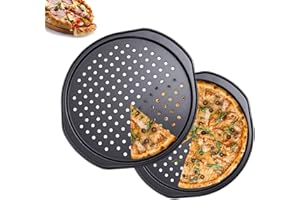 AZKEEGREY Lot de 2 Plaque Pizza Four 33 cm Ronde, Antiadhésif Moule à Pizza Perforés en Acier Carbone, Plateau à Pizza Pan Ronde