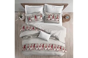 PELLECCHIA 1969 | Copripiumino Stampa Fantasia GNOMI 100% Cotone Made in Italy | Set Sacco Copri Piumino e Federe (Rosso, Matrimoniale)