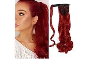 SEGO Coda Finta Clip Extension per Capelli Ricci Mossi Cavallo Ponytail 65cm - Rosso Scuro