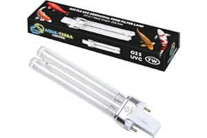 Aqua-Terra Lighting Lampadina filtrante per laghetto da 7 W, lampadine UVC ultra viola per filtri e chiarificatori, base germicida G23 2 pin PLS per sostituire lampadine UV nei filtri per laghetto da