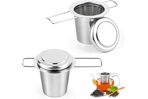 MXTIMWAN 2 Piezas Infusor de Té, Colador de Té de Acero Inoxidable 304 Filtros para Té, Infusor de Te de Metal con Tapa y Asa Plegable, Colador Te con Tapa para Tazas, Tetera, Café Ollas