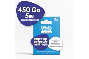 Lebara - Carte SIM Prépayée - 450 Go 5G sur Le Réseau SFR - Appels & SMS Illimités en France - Appels Illimités vers 60 Pays - 19 Go UE - sans Engagement - 30 Jours