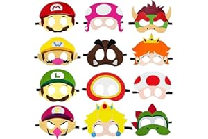 Deluisho Suministros de decoración de fiesta, suministros de fiesta, decoraciones de fiesta de cumpleaños, recuerdos de fiesta, incluyendo máscaras de Mario, insignias, llaveros, anillos a presión,