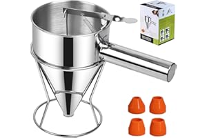 JTZXJJX Kolben-Trichter Kuchenmacher mit Edelstahl-Trichter Kuchenspender mit Ständer für Cupcakes, Takoyaki oder andere Backwaren (1,2 l)