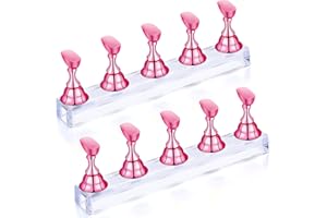 PROUSKY 2 Set Nail Display Stand Fingernail DIY Nail Art Display Nail Tip Practice Holder Magnetic for False Nail Tip Manicure Tool Home and Art Salon Use Magnetic Nail Practice Base (Pink)