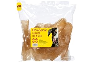 HOWLERS 12.5cm Pack of 20 Natural Rawhide Dog Chew Shoes | Rawhide Shoes For Dogs Made From 100% Natura Hide | Dog Chews Long Lasting Natural Ingredients