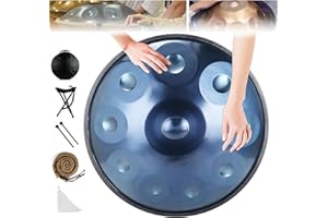LXXBDDM 9/10 notes Handpan Drum Instrument,440Hz 22" Handpan Steel Drum In D Minor Percussion,Tambour à main en acier Avec Sac Soft Handpan,2 Maillets Handpan,Stand Handpan,Pour la guérison sonore,Méditation