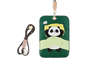AXFEE Porta Badge, Porta Carte in pelle PU, Porta Carte di Credito con Cordino, Cartone Animato Carino, Portachiavi Estraibile, per Carte D'identità e Badge, Compatible con Airtag - Panda