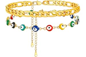 Supcare Tobillera de Acero Inoxidable Multicolores Ojo de Turco Perzonalizado Pulsera de Tobillera Nombre Letras para Mujer Regalo de Mujer Nina Amiga