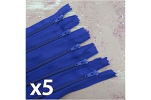 BEADS4CRAFTS 5 Pack x Closed END No.3 Nylon ZIPS *24 Colours* Zipper Sewing (Blue x 5 (2230), 7 Inch)