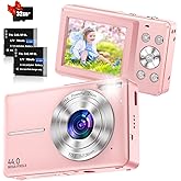 Digital Camera 1080P 44MP Photo Camera Compact Camera Digital Camera with 16X Zoom 32 GB Card 2 Batteries 2.4 Inch LCD Digital Cameras for Teenagers Beginners Boys Girls Pink