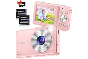 JUKANUR Macchina Fotografica Digitale Fotocamera Digitale Compatte 1080P 44MP, Fotocamera Compatta Con Zoom 16X, Scheda 32GB, 2 Batterie Macchina Fotografica Compatta Per Principianti Ragazzi Bambini, Rosa
