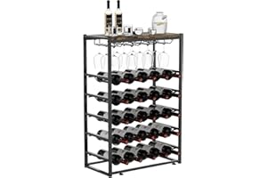 Urban Deco Wine Rack Free Standing Floor for 25 Bottles & 12 Wine Glasses, 5-Tier Wine Bottle Holder with Metal Frame and Wooden Tabletop, Liquor Shelf for Kitchen Bar Dining Room Living Room, Black