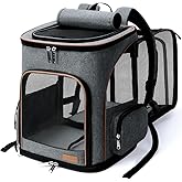 Lekesky Transportin Cat Backpacks for Cats and Dogs, Expandable Pet Backpack Cat for Car/Airplane (Grey, M)