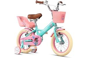 Glerc SASHA 12 14 16 20 Inch Kids Bike for Age 2-12 Years Old Little Girls Toddlers Retro Vintage Style Children Bicycles with Doll Bike Seat & Stabilisers