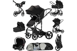 Prokoke Carrito Bebe 3 en 1, Carro Bebe 3 Piezas con Empuje Reversible de Dos Vías, Cochecito Tres Piezas con Estructura de Aleación de Aluminio, Coche Tres en 1 Recién Nacidos (black 588)