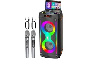 JAPOUCA Máquina de Karaoke para Adultos, Altavoz Bluetooth Portátil con 2 Micrófonos inalámbricos, Sistema PA con Iuces de Discoteca para Fiestas Grandes, al Aire Libre, soporta USB/TF/Rec/AUX