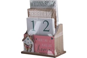 BWG Pink Wooden Perpetual Calendar Desk Top Eternal Calendar Block - Butterfly