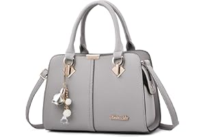 FORRICA Femme Sac à Main Elégant Top Poignée Sacs à Bandoulière avec Exquis Pendentif PU Cuir Dames Sac Fourre Tout pour Travail Achats Gris