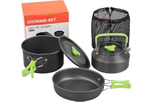 Hoquare Camping Cookware Set, 3pcs Nonstick Outdoor Aluminum Lightweight Camping Pan, Camping Pot, Portable 2-3 People Camping Cooking Kit for Travel, Camping, Hiking, Picnic, BBQ