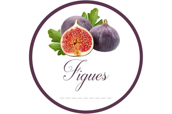30x Figues - Lot d'étiquettes autocollantes rondes pour la cuisine, diamètre 50mm, faciles à décoller, idéales pour l'étiquetage de vos pots de confitures et bocaux fait maison - Mon Bio Jardin
