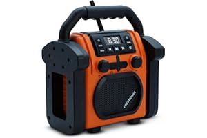 METRONIC 477227 Radio de Chantier FM Bluetooth avec Batterie Rechargeable de Secours - Robuste Résistante aux Chocs, à la poussières, aux éclaboussures - Orange