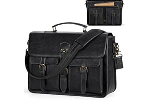 RAINSMORE Torba Listonoszka Skórzana Vintage Torba na Ramię 15.6 cala Torba na Laptopa Torba Kurierska Aktówka Wodoodporna Torby na Laptopy do Pracy Szkoły Uczelnię Podróżna Biznesowej Brązowy