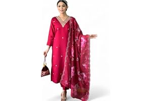 RangMahal Indisk dam viskos Chanderi Kurti med byxa och Dupatta Set