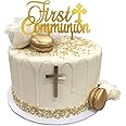 INDKOPVA First Holy Communion Cake Topper, Reusable Acrylic Baptism First Communion Cake Christening Decorations for Baby Boy Girl Kids (Gold)